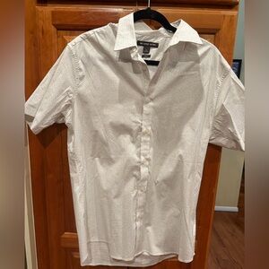 Michael Kors Subtle Patterned White Men's Short Sleeve Button Down Shirt